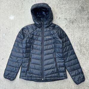 Columbia Puffer Jacket Women's Small Black Hooded 650 Turbodown Omi Heat